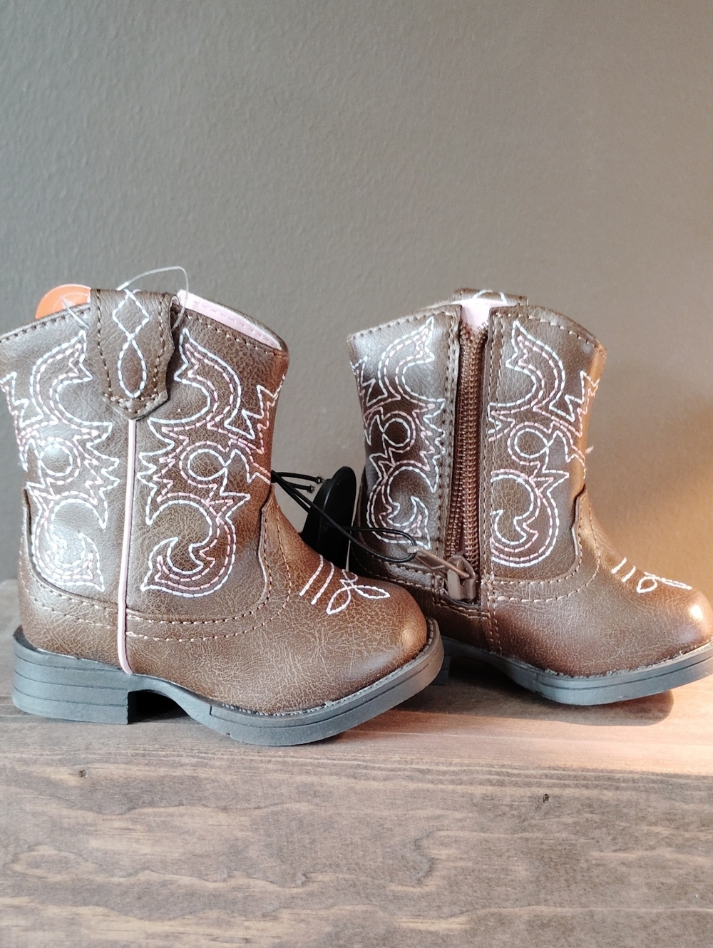 wonder nation Brown Kids Cowboy Boots with White Stitching